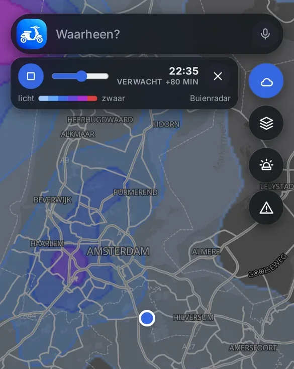 Buienradar over de kaart